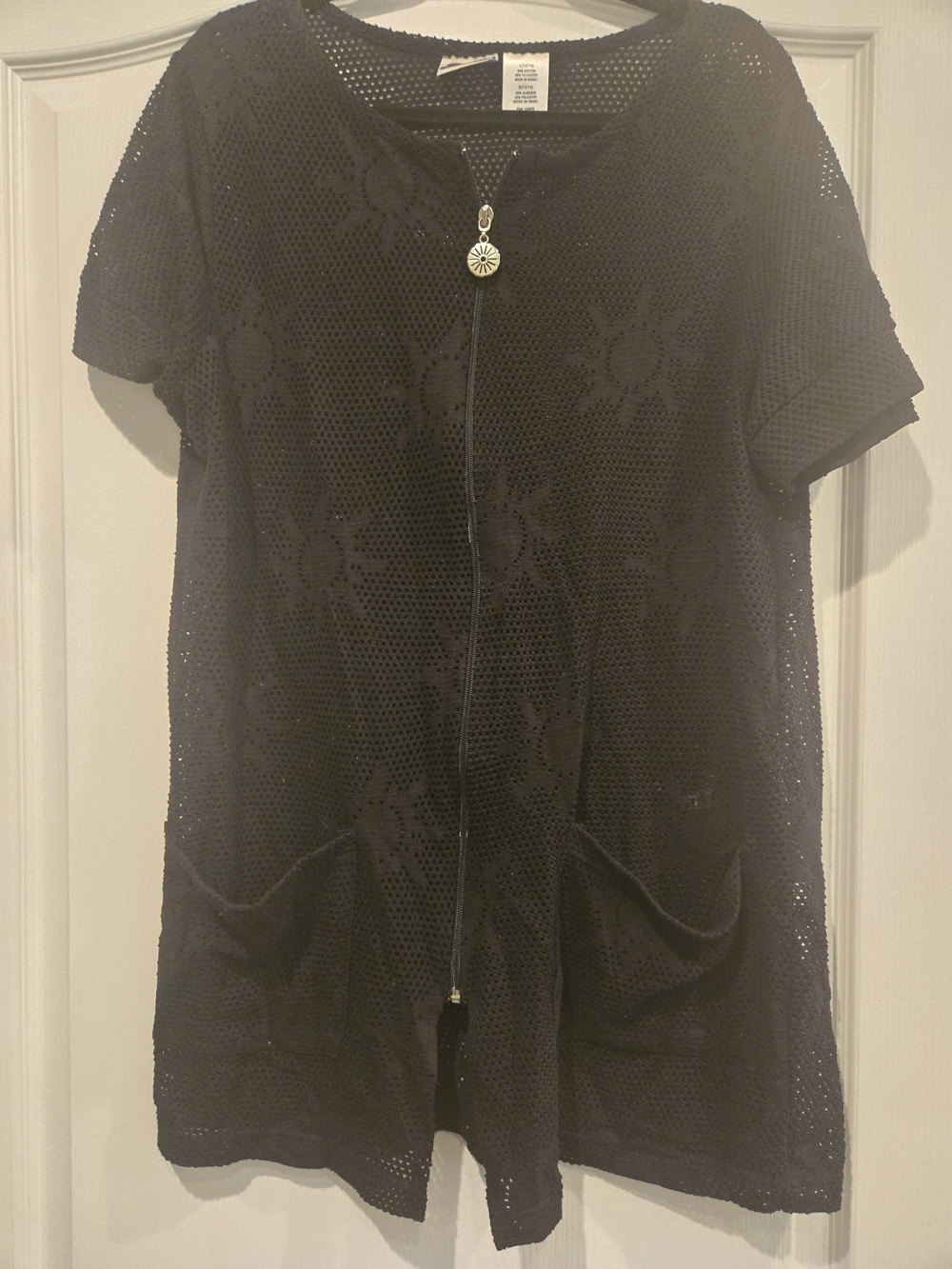 Black Women's Mesh Swim Cover-Up with Front Zip